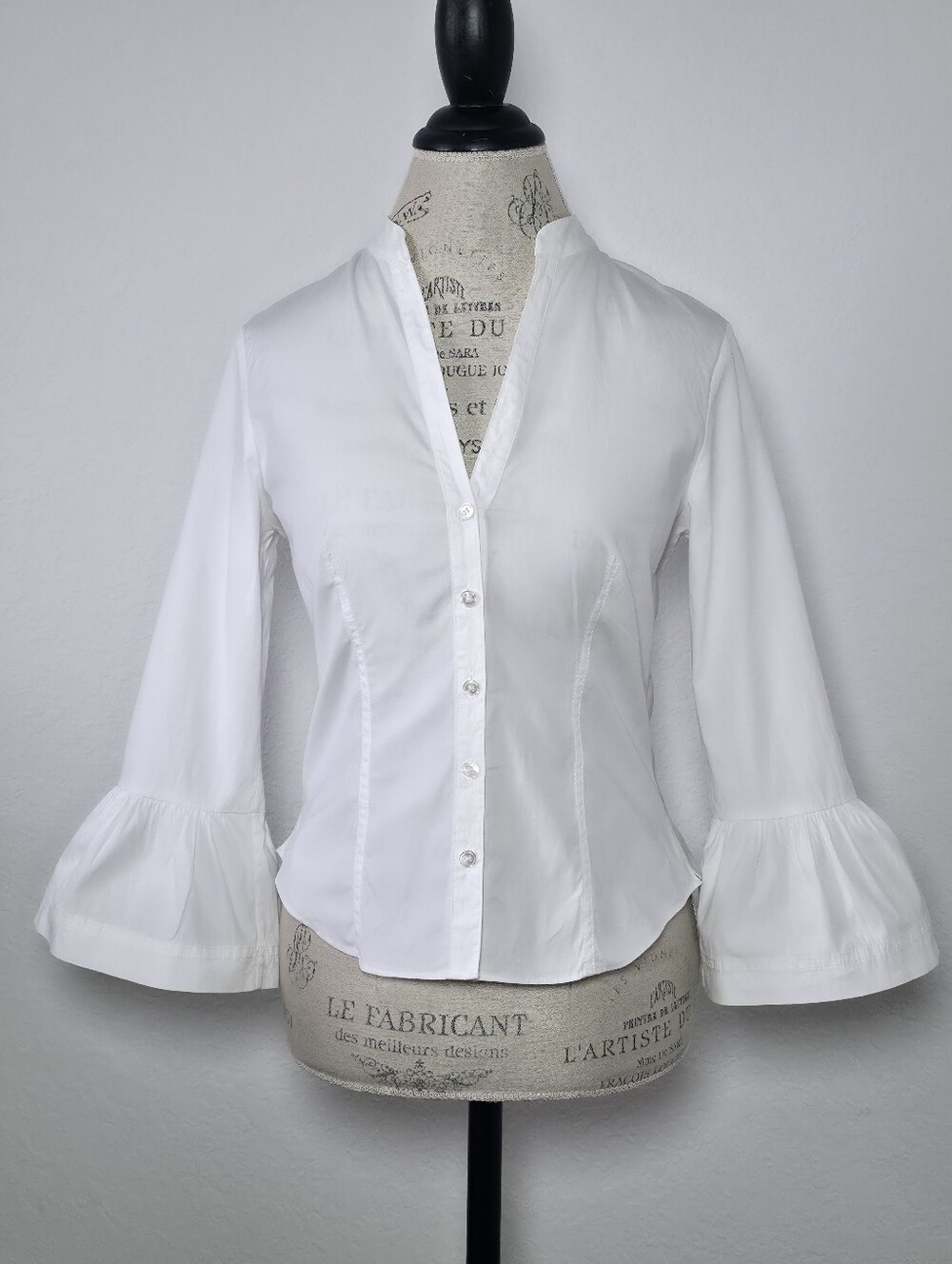 Veronica Beard Bab White Flared Cuff Shirt, Size 2, Crisp White, Button Down